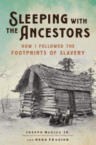 illustration of log cabin on book cover of Sleeping with the Ancestors